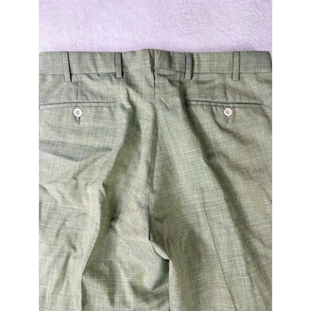 6 East Dress Pants Size 34 Green Modern Fit Wool Silk Linen Made in Italy RARE